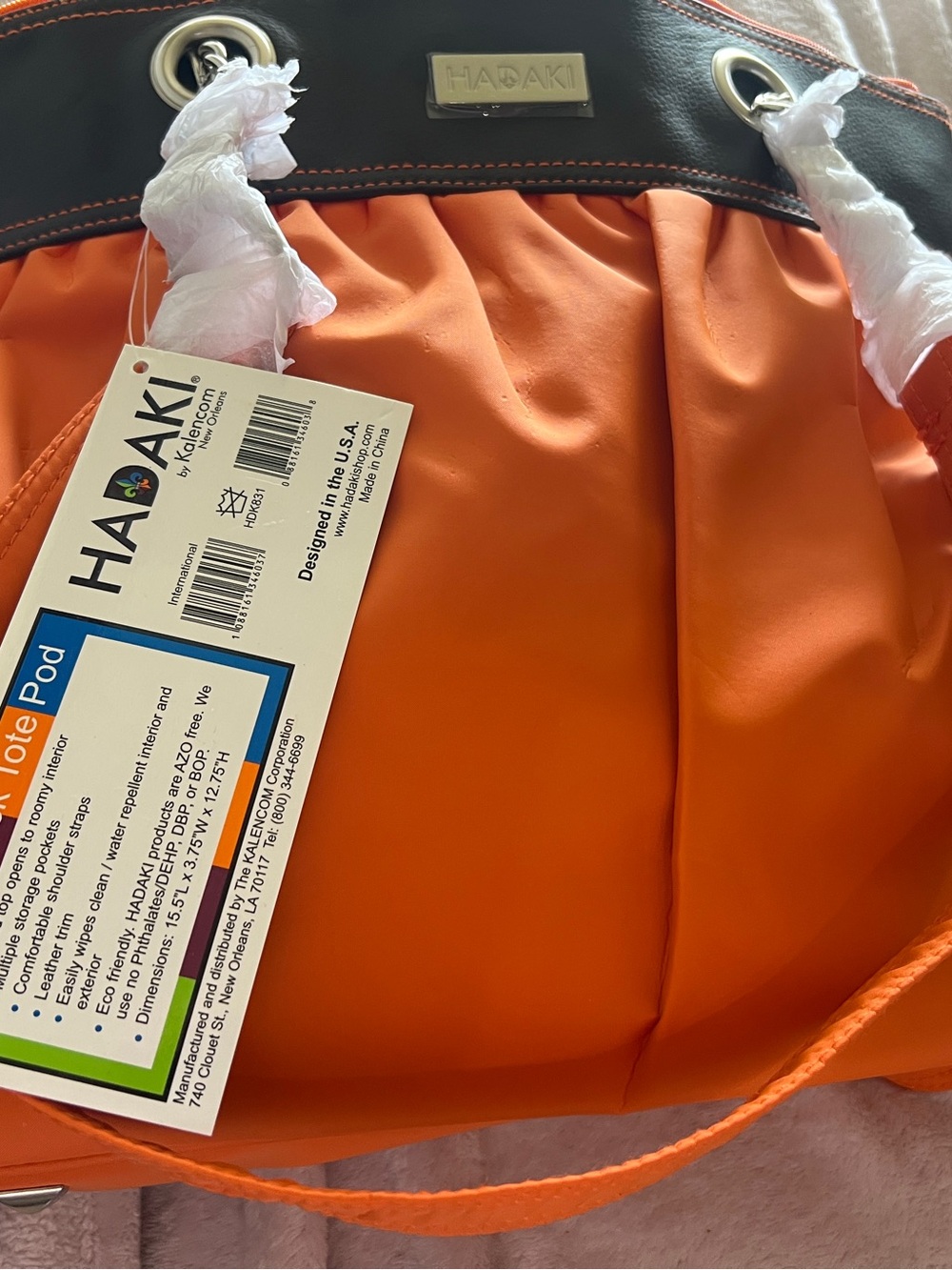 HADAKI Orange Drawstring Tote